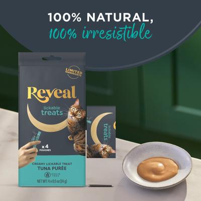 Bundle: Reveal Tuna Puree Grain-Free Lickable Treats, 0.5-oz sachet, 4 count + Reveal Chicken Puree Grain-Free Lickable Cat Treats, 0.5-oz sachet, 4 count
