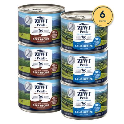 Bundle: ZIWI Peak Variety Pack Adult Grain-Free Beef, Lamb Pate Canned Food, 6-oz can, case of 6 + Variety Pack Adult Grain-Free Beef, Chicken Pate Canned Dog Food, 6-oz can, case of 6