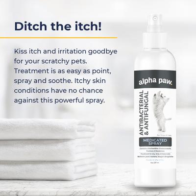 Bundle: Alpha Paw Antibacterial & Antifungal Medicated Spray, 8-oz bottle + Antibacterial & Antifungal Medicated Dog & Cat Shampoo, 16-oz bottle
