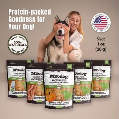Bocadillos crujientes de proteína de res Moodog con sabor a calabaza y avena, bolsa de 28 g