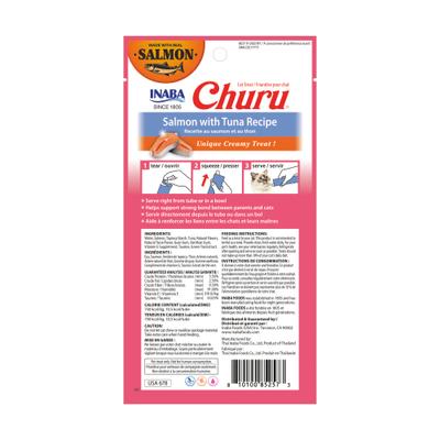 Golosinas para lamer sin cereales para gatos Churu de salmón con puré de atún, tubo de 0.5 oz, 24 unidades