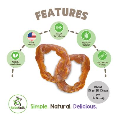 Golosinas masticables naturales para perros USA Turkey Rings, bolsa de 8 oz