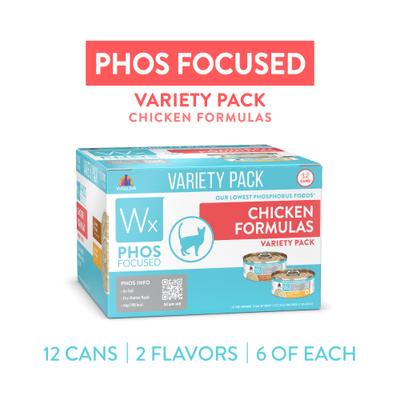 Wx Phos Focused Chicken Variety Pack Alimento húmedo para gatos sin cereales, lata de 5.5 oz, 12 unidades