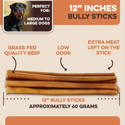 12-Inch Single Ingredient High Protein & Rawhide-Free Bully Sticks Dog Chews, 2 count