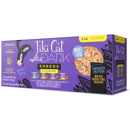 After Dark Chicken, Chicken Liver & Quail Grain-Free Shredded Wet Cat Food, 3-oz can, case of 12