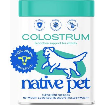 Native Pet, Colostrum, Calostro Bovino Entero para Inmunidad, Digestión y Alergias, Perros, 120 scoops (62 g)