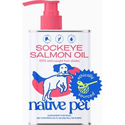 Native Pet, Sockeye Salmon Oil, Aceite Puro de Salmón Rojo de Alaska con Omega-3 para Piel, Pelaje, Corazón y Articulaciones, para Perros, 237 ml