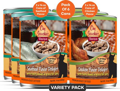Chef Scoochies Recipe Variety Pack with Real Chicken & Seafood in Savory Gravy Wet Cat Food, 14-oz can, case of 6