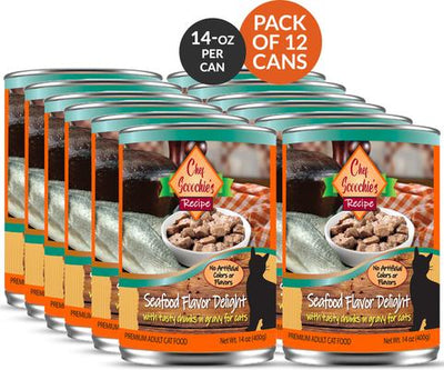Chef Scoochies Recipe with Real Seafood Chunks in Savory Gravy Wet Cat Food, 14-oz can, case of 12