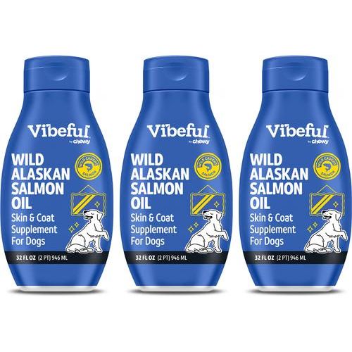 Suplemento líquido para piel y pelaje de perros y gatos con aceite de salmón salvaje de Alaska, botella de 32 onzas líquidas, paquete de 2