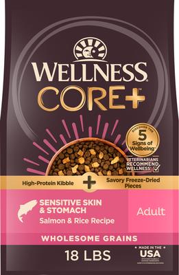 CORE+ Sensitive Skin & Stomach Natural Adult Salmon & Rice Recipe Dry Dog Food, 4-lb bag