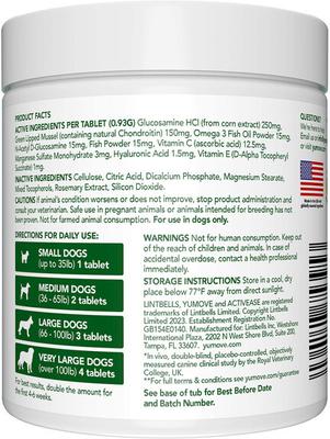 YuMOVE Mobility Hip & Joint Care Chewable Tablet Supplement for Senior Dogs, 120 count