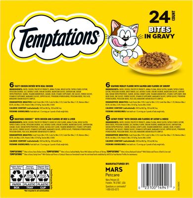 Chicken, Seafood, Backyard Cookout & Catnip Variety Pack Bites in Gravy Adult Wet Cat Food, 3.5-oz tray, case of 24