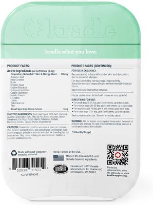 Suplemento masticable para la recuperación de la piel de perros con extracto de cáñamo de amplio espectro y sabor a hígado de res, 90 unidades