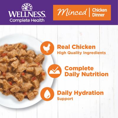Comida enlatada para gatos Complete Health Minced Chicken Dinner sin cereales, 5.5 oz, caja de 24