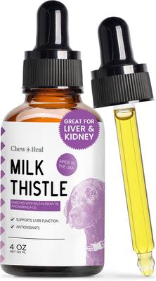 Milk Thistle Tincture with Moringa Oil & Salmon Oil Liquid Kidney & Liver Health Supplement for Dogs, 2-fl oz bottle