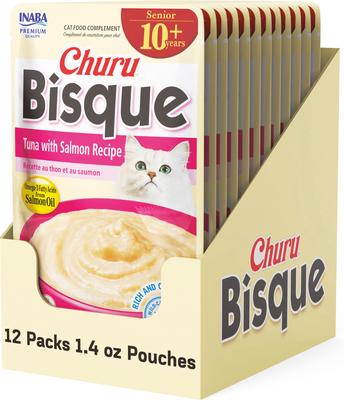 Churu for Senior 10+ Tuna & Salmon Bisque Lickable Cat Treats, 1.4-oz pouch, 1 count