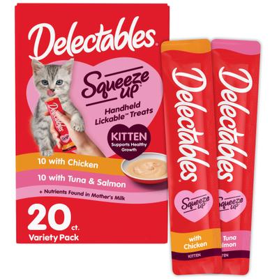 Delectables Squeeze Up Complete & Balanced Tuna & Salmon Lickable Kitten Treats, 0.5-oz tube, case of 32