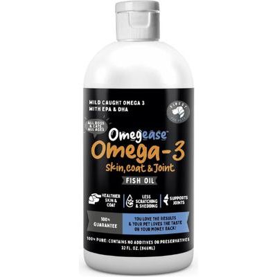 Suplemento de aceite de pescado rico en omega Omegease para perros y gatos, botella de 8 onzas líquidas