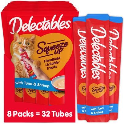 Delectables Squeeze Up - Golosinas para lamer con pollo y verduras para gatos, tubo de 0.5 oz, 32 unidades