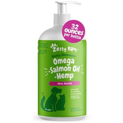 Hemp Elements Omega + Salmon Oil + Hemp Liquid Skin & Coat Supplement for Dogs & Cats, 16-fl oz bottle