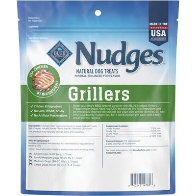 Bundle: Blue Buffalo Life Protection Formula Senior Chicken & Brown Rice Recipe Dry Dog Food, 30-lb bag + Homestyle Recipe Chicken Dinner with Garden Vegetables Senior Wet Dog Food, 12.5-oz, case of 12 + Nudges Grillers Chicken Dog Treats, 16-oz bag