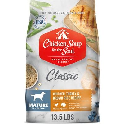 Alimento seco para perros adultos y mayores con receta de pollo, pavo y arroz integral, bolsa de 28 lb