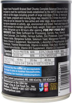 Comida enlatada para perros sin cereales, envasada a mano, en trozos de carne estofada con salsa, 12 oz, caja de 12