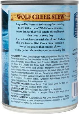 Wilderness Wolf Creek Stew Chunky Chicken Stew Alimento enlatado para perros adultos sin cereales, 12.5 oz, caja de 12