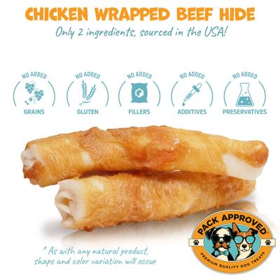 Chicken Wrapped Beef Hide Sticks Natural Dog Chews, Medium, 12 count