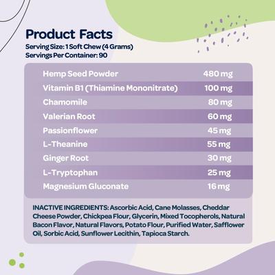 Suplemento masticable suave calmante y relajante para perros, 90 unidades