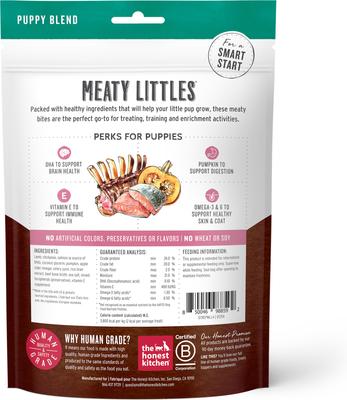 Golosinas de cordero y salmón para perros Meaty Littles, bolsa de 4 oz