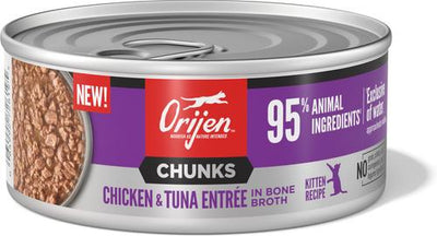 Comida húmeda para gatos Chunks & Shreds Kitten Chicken & Tuna Entree, lata de 5.5 oz, caja de 6