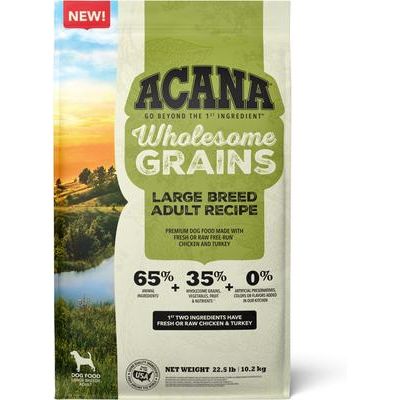 ACANA Wholesome Grains Large Breed Adult, Wholesome Grains Large Breed Adult, pollo + pavo, alimento seco para perros adultos de raza grande, 10.21 kg