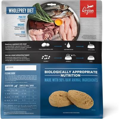 Alimento liofilizado para perros original, sin cereales y alto en proteínas, y aderezo, bolsa de 473 g