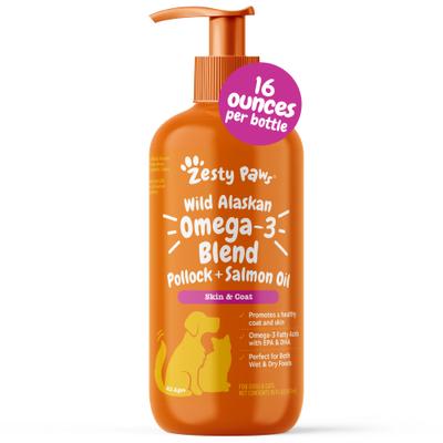 Zesty Paws, Wild Alaskan Omega 3, Skin and Coat para Perros y Gatos. 227, 454 y 908 ml.