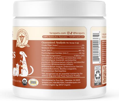 Probiotics with Organic Prebiotics Powder Supplement for Dogs & Cats, 2.56-oz jar