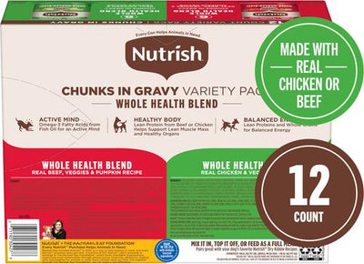 Comida húmeda para perros Whole Health Blend Chunks in Gravy, paquete variado, lata de 13 oz, 12 unidades