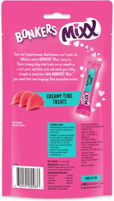 Bundle: Bonkers Mixx Tender Chicken Flavor Grain-Free Lickable Treats, 0.4-oz pouch, 4 count + Salmon Grain-Free Lickable Treats, 0.4-oz pouch, 4 count + Tuna Grain-Free Lickable Cat Treats, 1.94-oz bag, 4 count