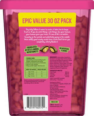 Bites Grain-Free Catnip, Chick'N & Cheddar Crunchy Cat Treats, 30-oz tub