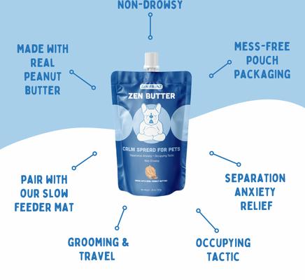 Zen Butter Peanut Butter Spread Calming Supplement with Resealable Pouch for Pets, 20-oz