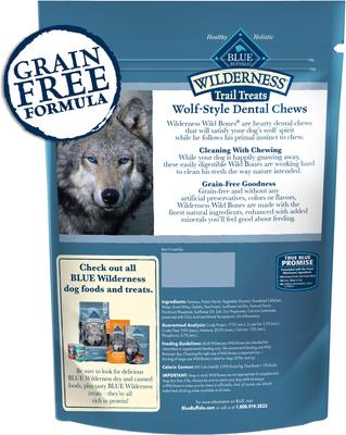 Premios dentales pequeños para perros Wilderness Wild Bones sin cereales, bolsa de 27 oz, la cantidad varía