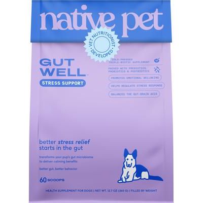 Native Pet, GutWell Stress Support, Prebióticos + Probióticos + Postbióticos + Pasiflora + Magnesio para Calma y Eje Intestino-Cerebro, Perros, 60 / 120 scoops