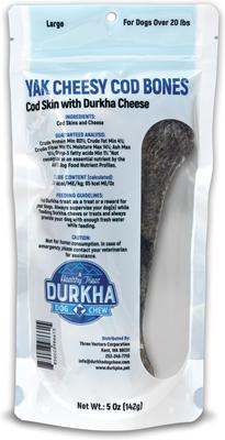 Yak Cheesy Cod Bones with Durkha Cheese 7-inch Dehydrated Dog Treats, 2 count