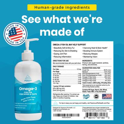 Suplemento de aceite de pescado omega-3 para perros y gatos, 16 oz