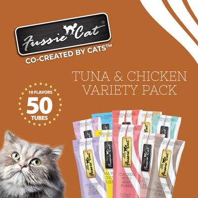 Premios para lamer para gatos de atún y pollo, 10 sabores variados, tubo de 0.5 oz, 50 unidades