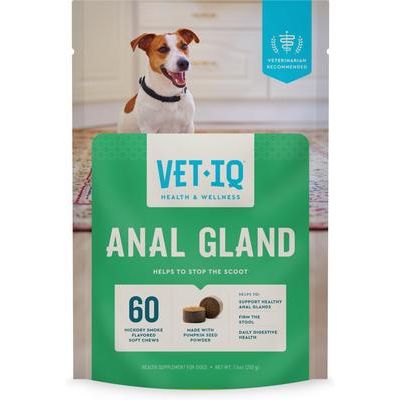 VetIQ, Anal Gland Soft Chews, Pumpkin Seed Powder + Quercetin + Tynagen + L. acidophilus, sabor Ahumado de Nogal, 60 masticables.