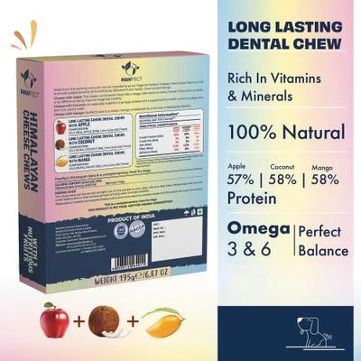 Masticables de queso Himalayan, medianos, totalmente naturales, ricos en proteínas, sin cereales, con manzana, coco y mango, premios dentales para perros, 3 unidades