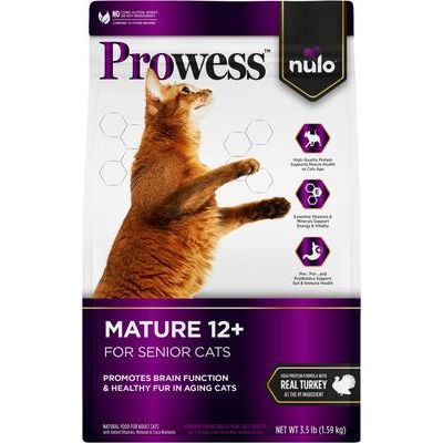 Nulo, Prowess Mature 12+ Recipe with Turkey, Pavo + DHA + Taurina + Prebióticos + Probióticos + Postbióticos para Envejecimiento Saludable, Gatos Senior 12+, 1.59 / 2.72 kg
