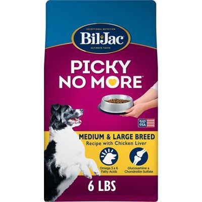 Alimento seco para perros Picky No More de razas medianas y grandes con receta de hígado de pollo, bolsa de 27 lb